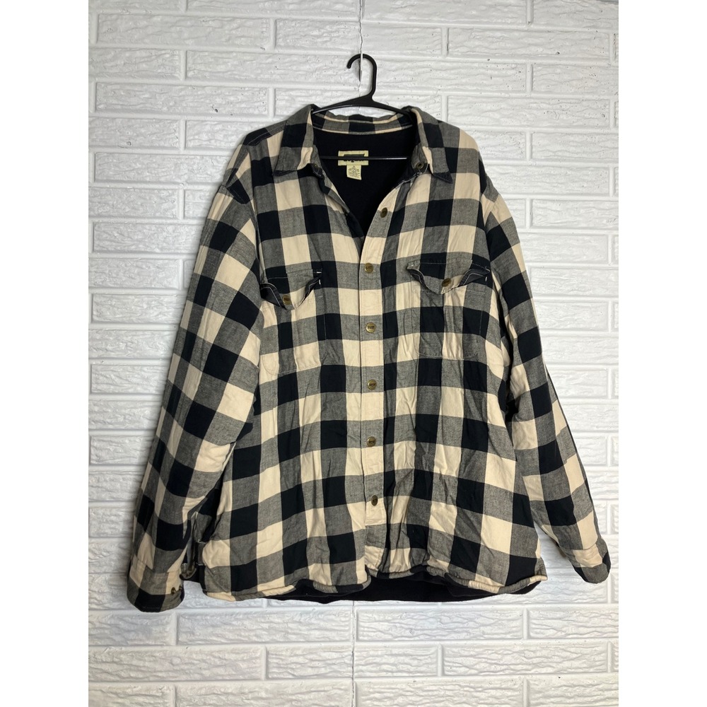 Saf-T-Bak Flannel Shirt Jacket Mens XL Black‎ Cream Excellent Fleece Lined Plaid
